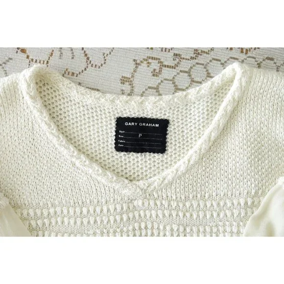 Gary Graham Ivory Cotton Silk Drop Shoulder Boxy 3/4 Sleeve Sweater sz P XS - Picture 4 of 6